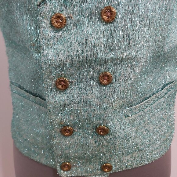 Vest - Turquoise Metallic Eyelash Fabric Grey Lining - Small - Unisex Adult - Picture 9 of 12